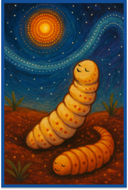 Illustration of Witchetty Grub under the stars